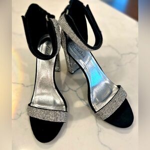 Black and Silver Strappy High Heels for Formal Occasions